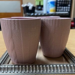 Set of 4 super cute espresso mugs with a cable knit sweater look detail.